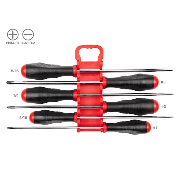 Long High-Torque Screwdriver Set with Holder, 6-Piece (No. 1 - No. 3, 3/16 - 5/16 in.)
